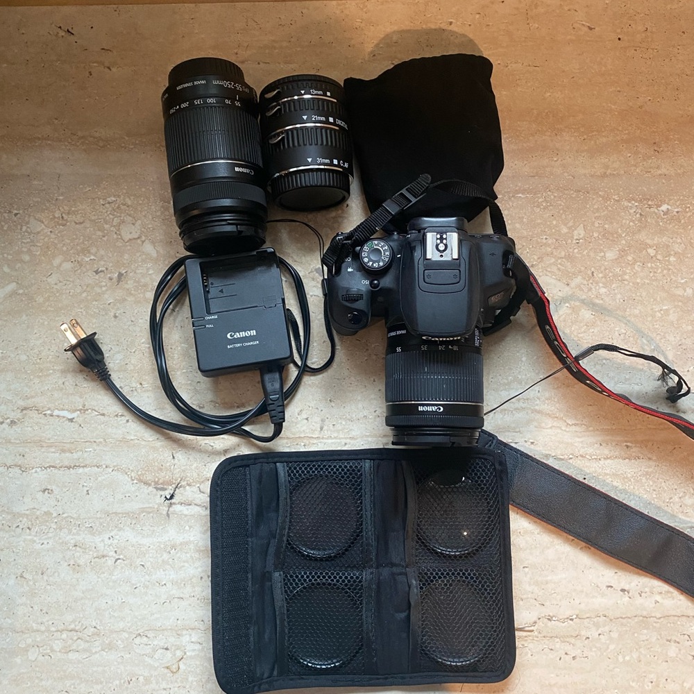 Canon Rebel T5i DSLR Camera with Lenses, Charger, and Accessories